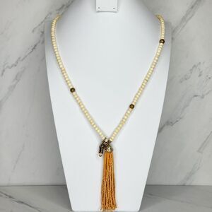 Chico's Beaded Tassel Necklace Gold Tone Camel Charm Pendant 36" ✨